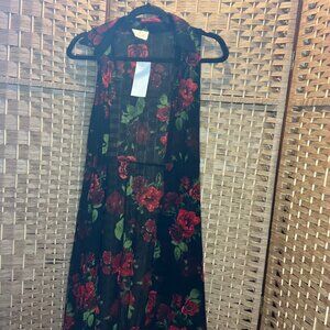 Ember | Black with Red Floral | Sheer Longline Vest